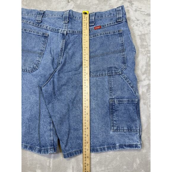 Vintage Wrangler Shorts 36” Blue Denim Carpenter Jorts Baggy Jeans Work Utility - Picture 8 of 9